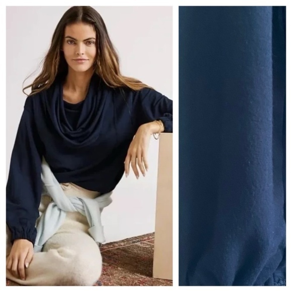 Anthropologie Daily Practice Navy Blue Slouchy Cowl Neck Sweatshirt Small